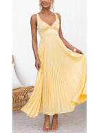 Vestido longo plissado com decote V e costas abertas — Bene Donna — imagem 08
