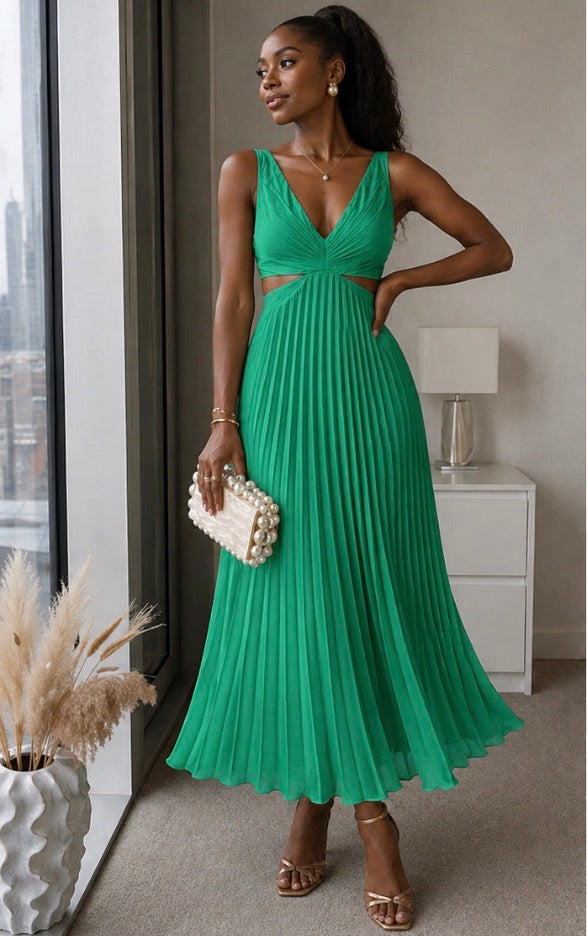 Vestido longo plissado com recorte na cintura — Bene Donna — imagem 04