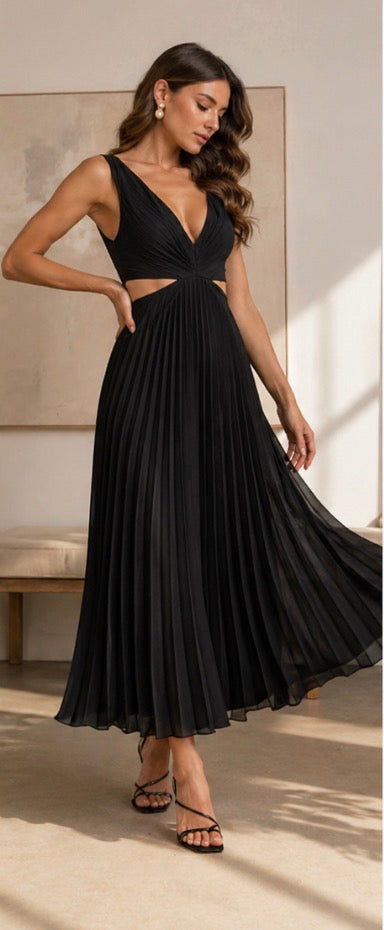 Vestido longo plissado com recorte na cintura — Bene Donna — imagem 05