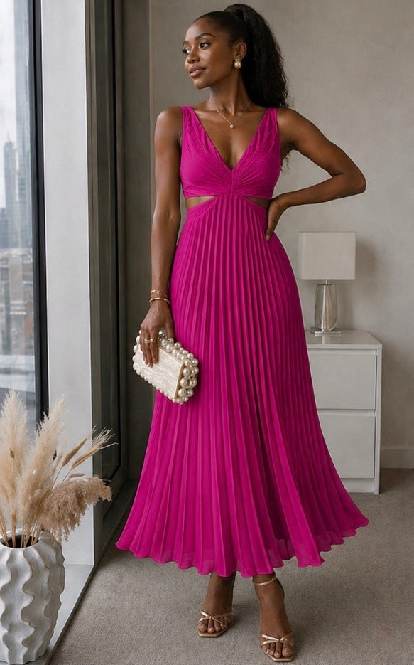Vestido longo plissado com recorte na cintura — Bene Donna — imagem 06
