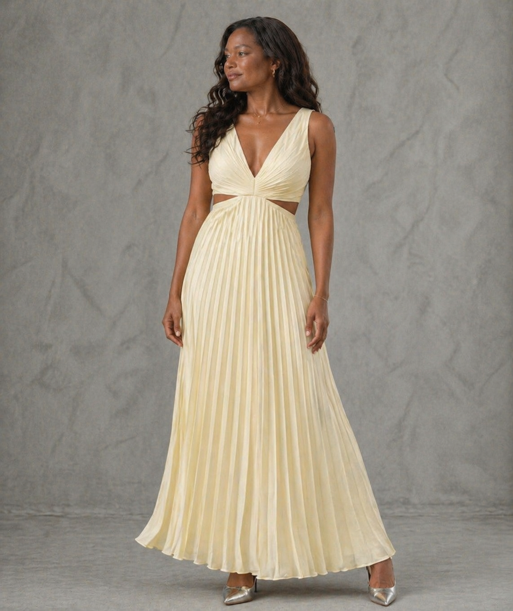 Vestido longo plissado com recorte na cintura — Bene Donna — imagem 07