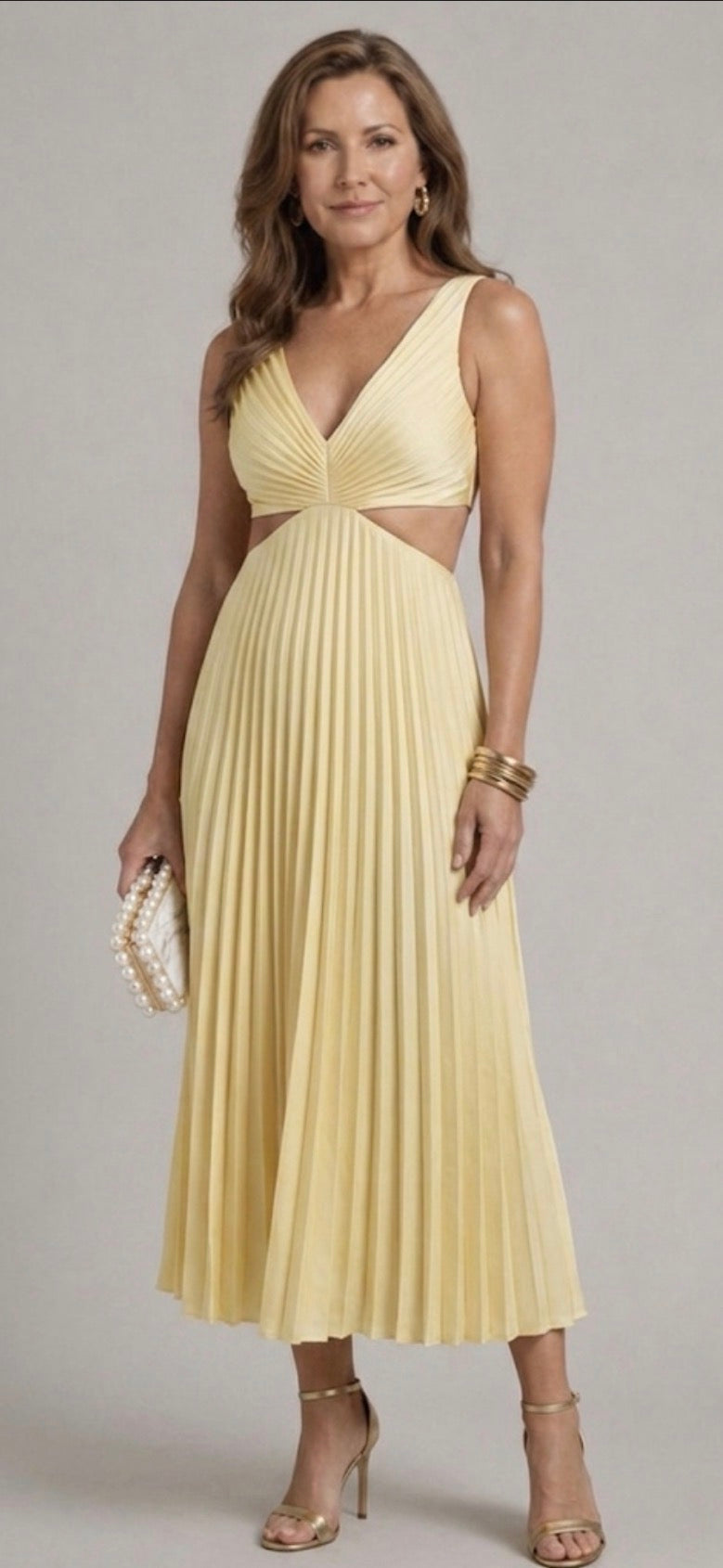 Vestido longo plissado com recorte na cintura — Bene Donna — imagem 08