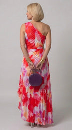 Vestido longo plissado de um ombro só com barra assimétrica — Bene Donna — imagem 03