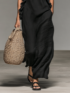 Vestido longo sem mangas com acabamentos de babados e bolsos — Bene Donna — imagem 04