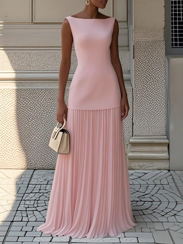 Vestido longo sem mangas com saia plissada — Bene Donna — imagem 02