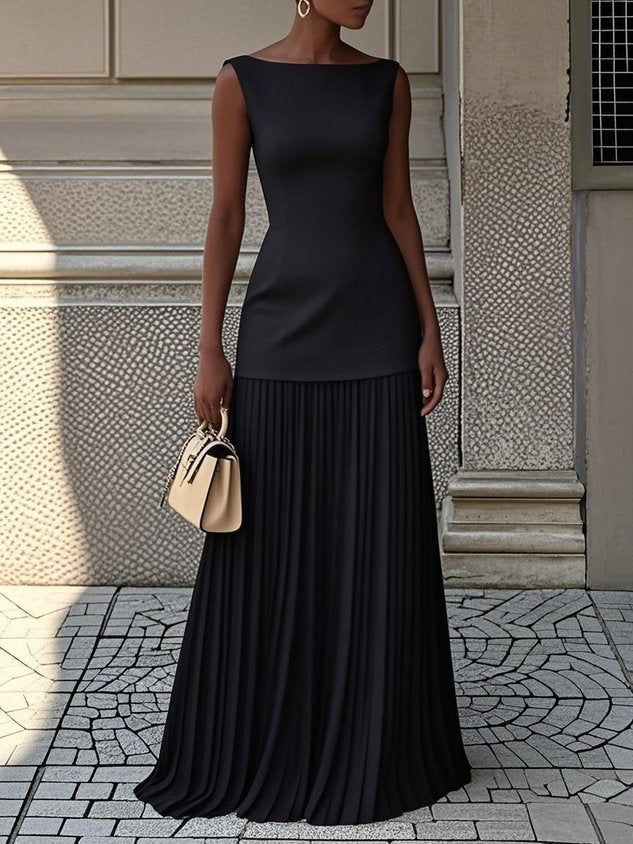 Vestido longo sem mangas com saia plissada — Bene Donna — imagem 03