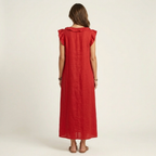 Vestido longo solto com decote V de babados e bolsos — Bene Donna — imagem 04