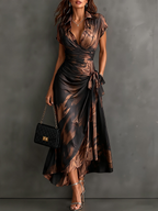 Vestido longo transpassado com gola e barra de babados — Bene Donna — imagem 01