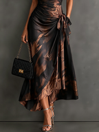 Vestido longo transpassado com gola e barra de babados — Bene Donna — imagem 03