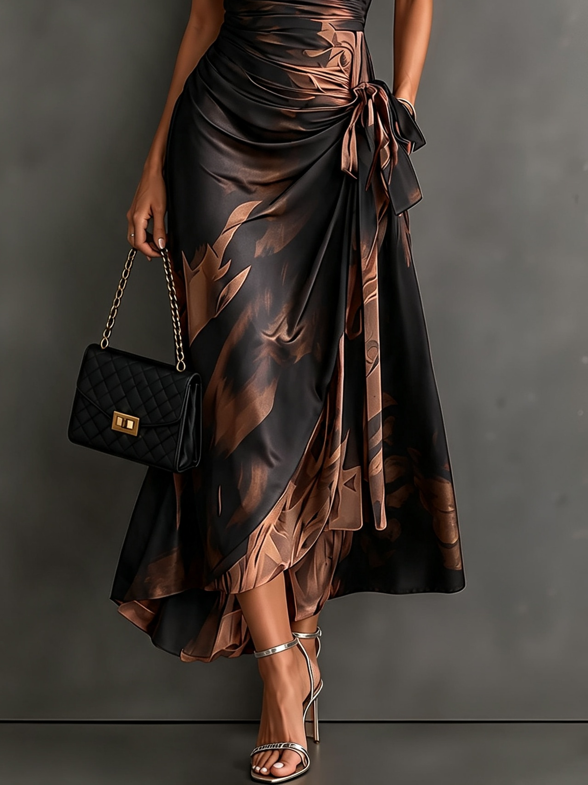 Vestido longo transpassado com gola e barra de babados — Bene Donna — imagem 03