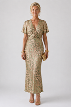 Vestido midi abstrato com detalhe torcido na cintura — Bene Donna — imagem 01