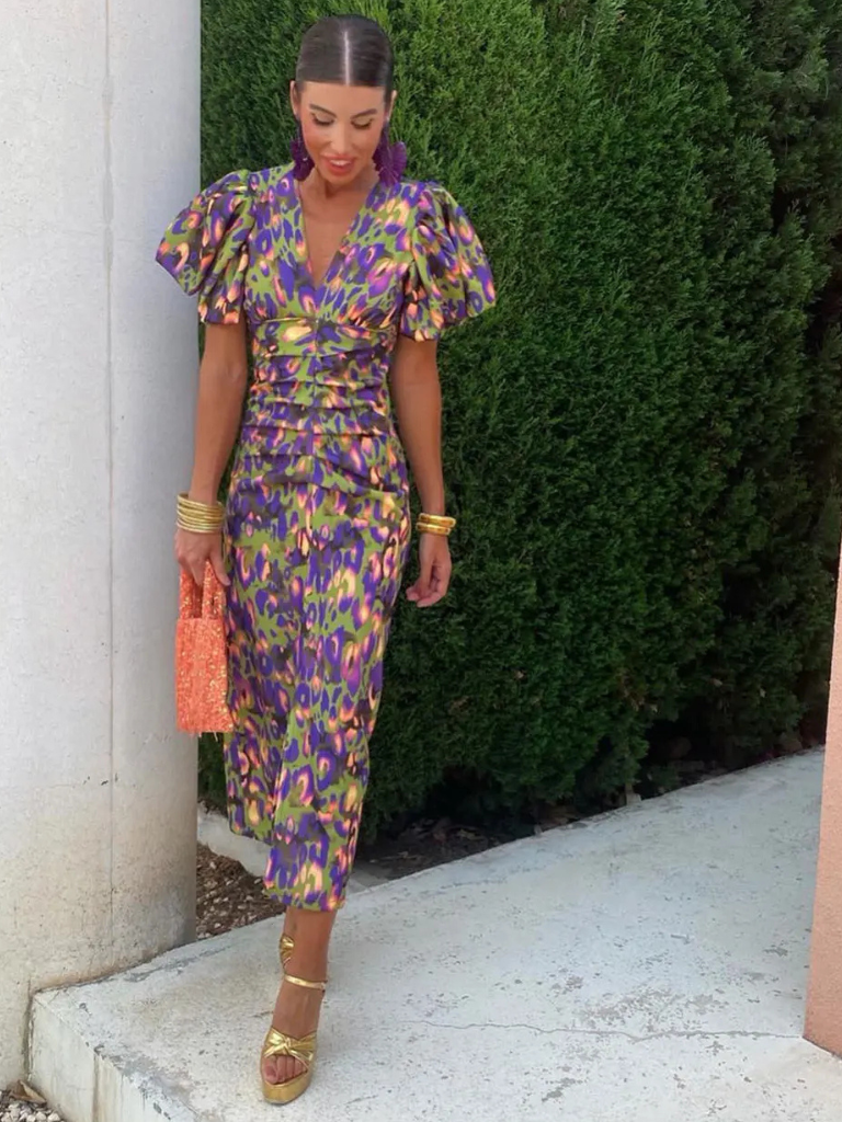 Vestido midi com pregas e cintura marcada — Bene Donna — imagem 01