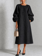 Vestido midi com punhos florais e botões de flor — Bene Donna — imagem 05
