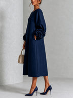 Vestido midi com punhos florais e botões de flor — Bene Donna — imagem 07