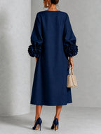 Vestido midi com punhos florais e botões de flor — Bene Donna — imagem 08