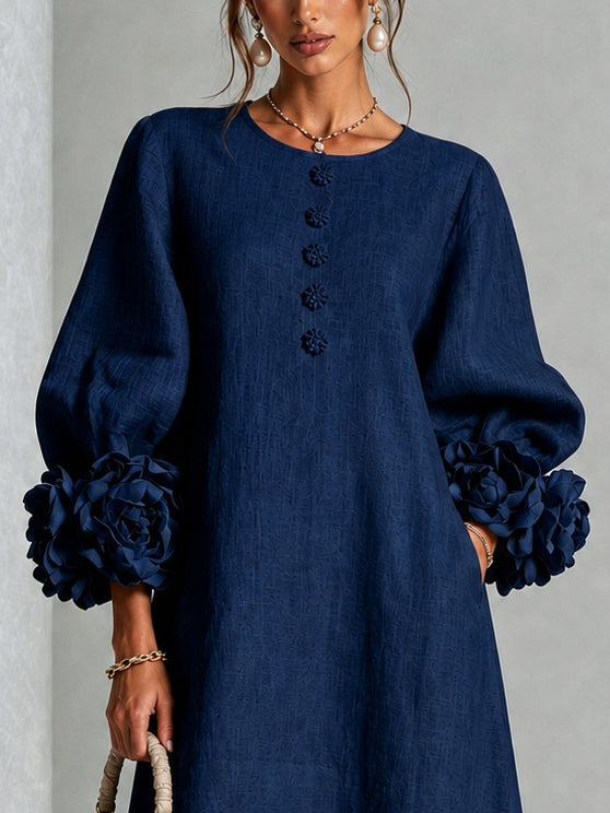 Vestido midi com punhos florais e botões de flor — Bene Donna — imagem 09