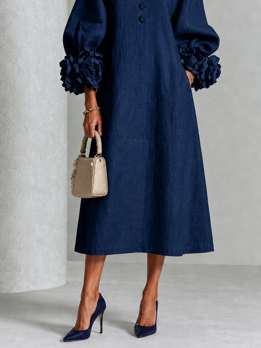 Vestido midi com punhos florais e botões de flor — Bene Donna — imagem 10