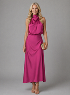 Vestido midi de gola alta com drapeado suave — Bene Donna — imagem 02