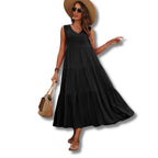 Vestido midi de rayon com decote V e camadas — Bene Donna — imagem 01