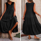 Vestido midi de rayon com decote V e camadas — Bene Donna — imagem 02