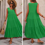 Vestido midi de rayon com decote V e camadas — Bene Donna — imagem 04
