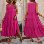 Vestido midi de rayon com decote V e camadas — Bene Donna — imagem 08