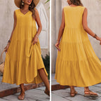 Vestido midi de rayon com decote V e camadas — Bene Donna — imagem 10