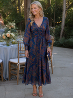 Vestido midi floral de mangas longas com frente torcida — Bene Donna — imagem 02