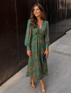 Vestido midi floral de mangas longas com frente torcida — Bene Donna — imagem 05