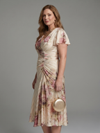 Vestido midi floral e listrado com mangas leves e transpasse — Bene Donna — imagem 02