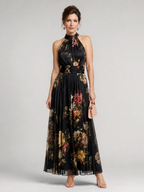 Vestido midi floral frente única com cintura marcada — Bene Donna — imagem 01