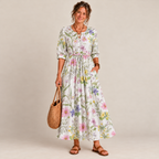 Vestido midi floral manga 3/4 com amarração — Bene Donna — imagem 01