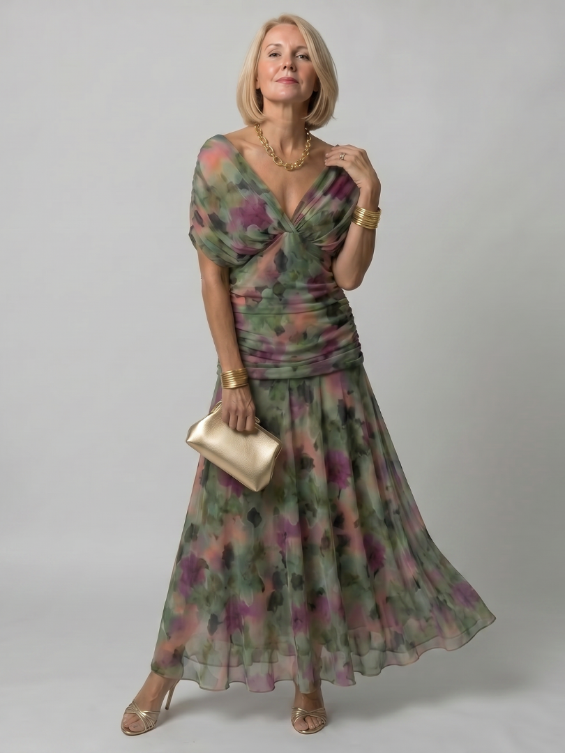 Vestido midi ombro a ombro com saia evasê — Bene Donna — imagem 01