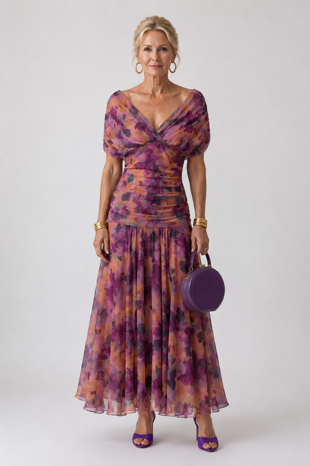 Vestido midi ombro a ombro com saia evasê — Bene Donna — imagem 02