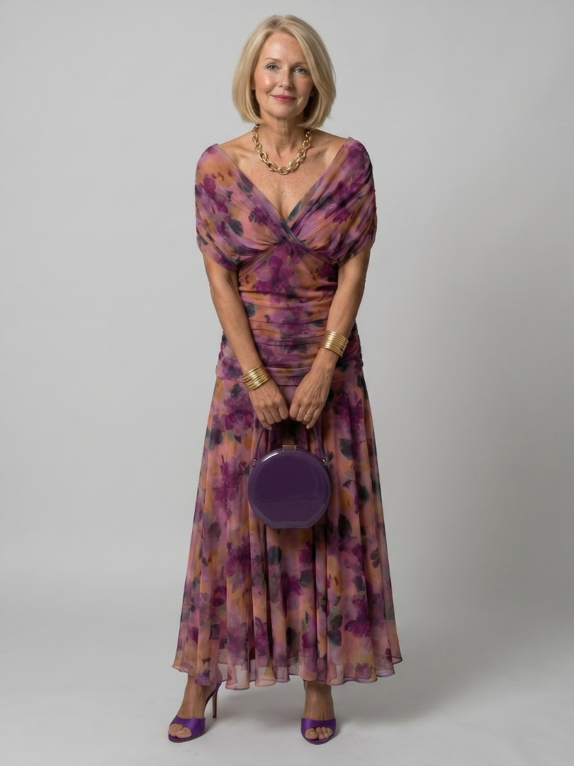 Vestido midi ombro a ombro com saia evasê — Bene Donna — imagem 03