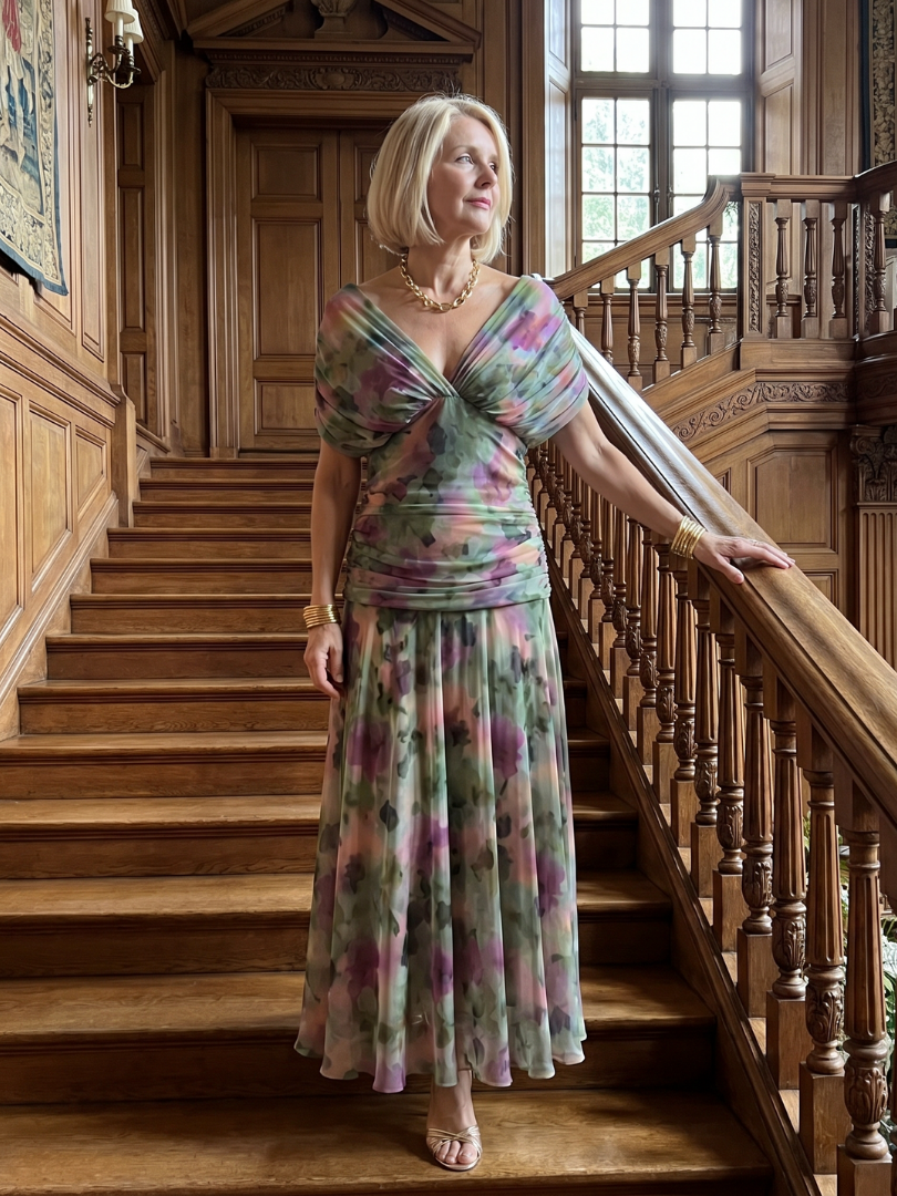 Vestido midi ombro a ombro com saia evasê — Bene Donna — imagem 19