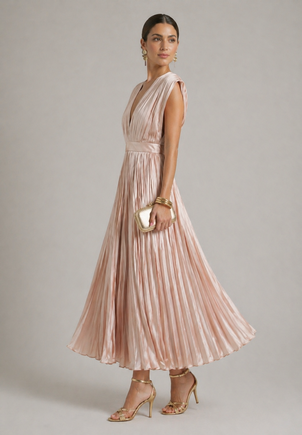 Vestido midi plissado de festa — Bene Donna — imagem 01