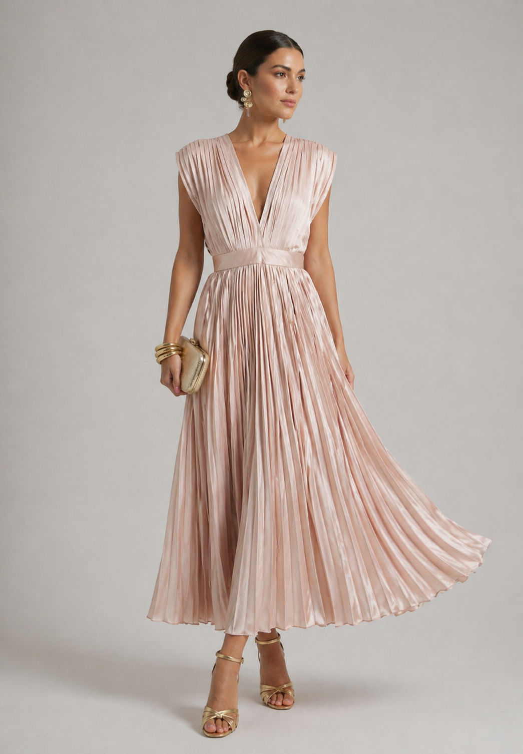 Vestido midi plissado de festa — Bene Donna — imagem 02