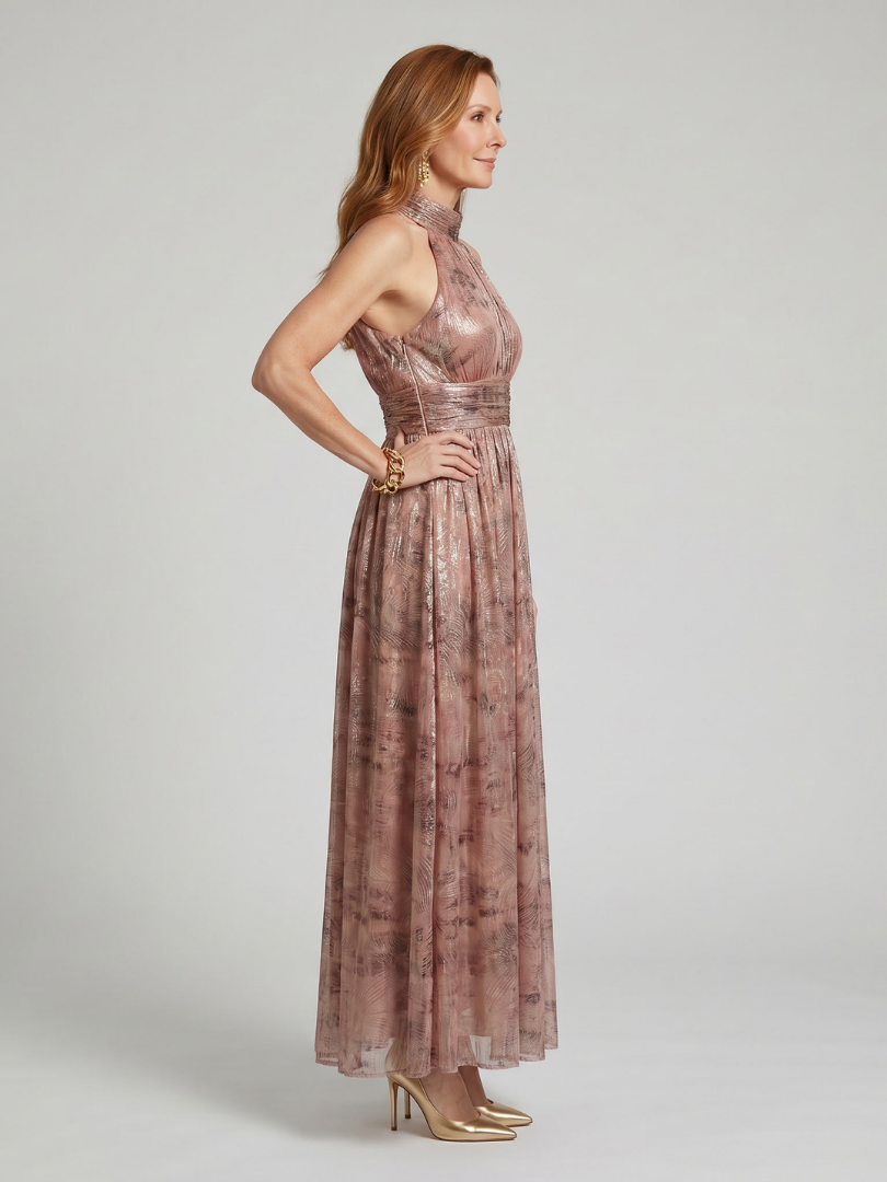 Vestido midi texturizado sem mangas com saia plissada — Bene Donna — imagem 02