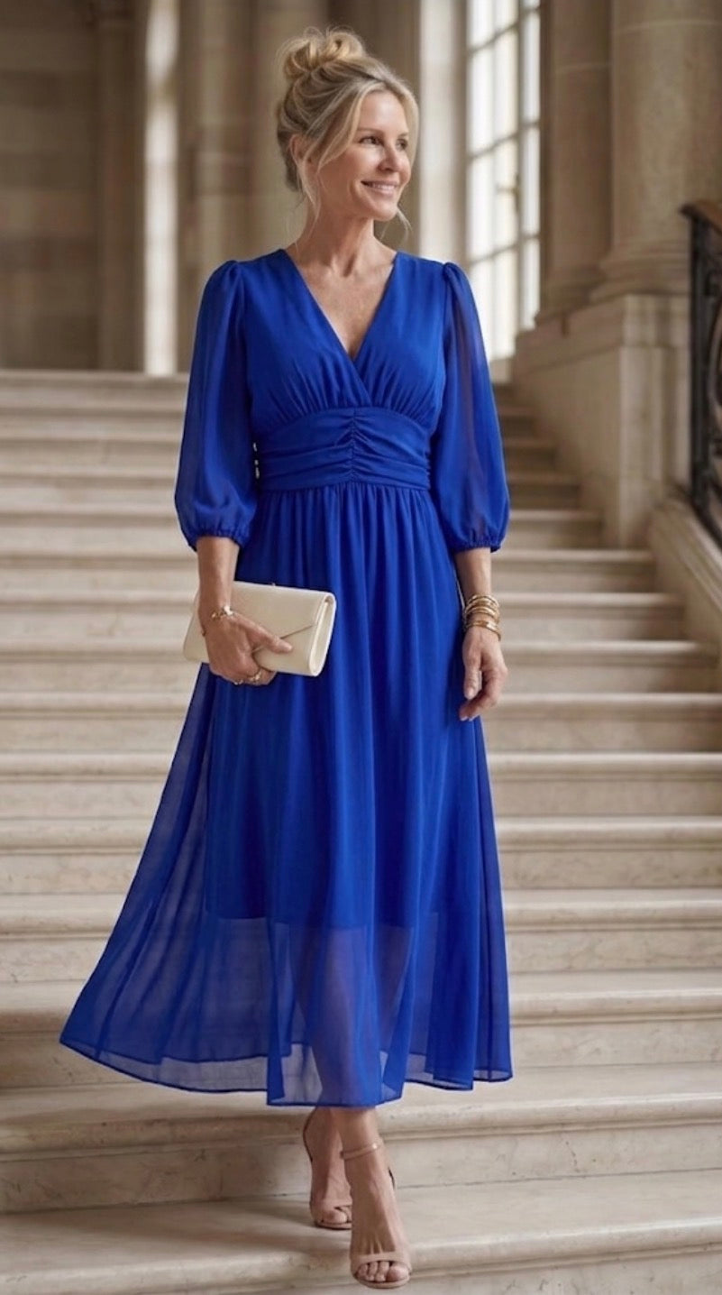 Vestido midi transpassado com decote V e mangas longas — Bene Donna — imagem 05